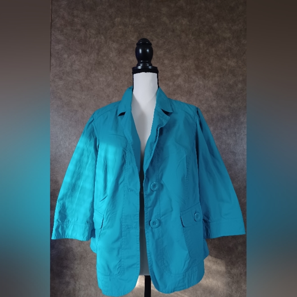 Women's Turquoise Blue Lightweight 2 Button Blazer Jacket Size 1X
